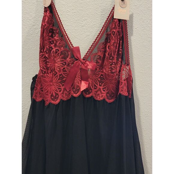 NWT Spree Intimates Black & Red Floral Lace Babydoll, XL - Style #10/BK/RD - Picture 2 of 7